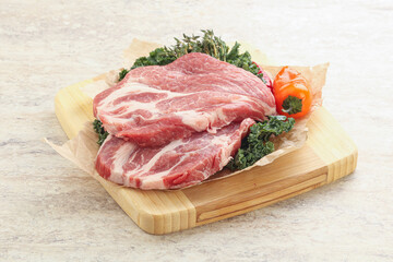 Raw pork neck for cooking