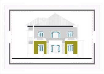 two-story house facade design drawing