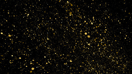 Gold Glitter Texture Isolated on Black Background. Golden Splash Silhouette. Amber Particles Color. Sparkles Rain. Vector Illustration, Eps 10.