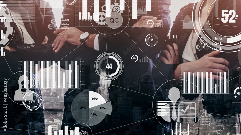Poster conceptual business dashboard for financial data analysis . 3d render computer graphic .