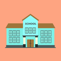 School Building Cartoon Flat Vector Illustration