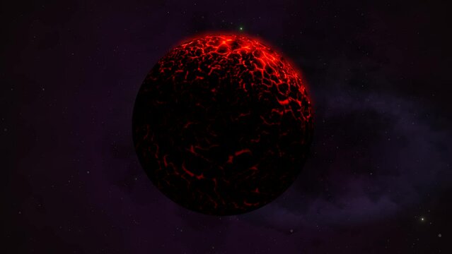 CGI alien fire planet in front of deep purple nebula, space, wide view