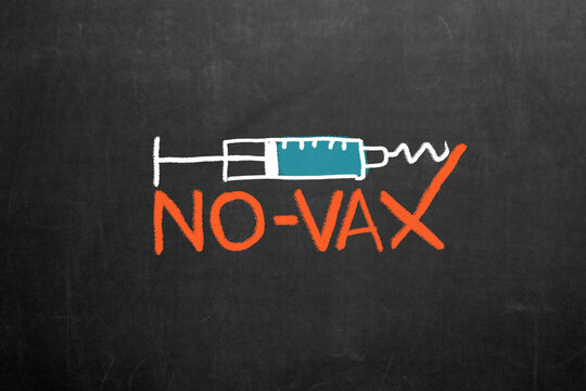 Covid-19 Anti Vax. Anti Vaccination Symbol. Vaccine hesitancy. No-Vax movement. Stop vaccination concept. Broken syringe. Coronavirus Anti Vax controversy concept. Anti-vaxx. Ban the vaccination.
