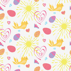 Fototapeta na wymiar Seamless pattern with flowers and easter elements