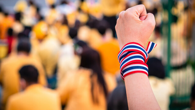 2020 November 01 Bangkok Thailand Wearing Yellow Shirts Rally In Support Of Monarchy