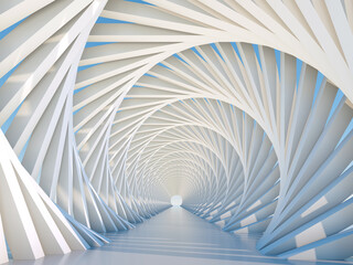 Abstract white twisted tunnel perspective. 3d render