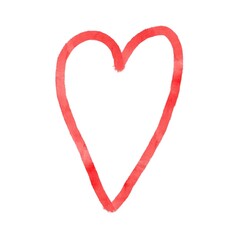 Red heart for valentine's day, symbol of love. Hand painted illustration. Design element for greeting card