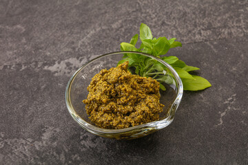 Green sauce pesto with basil
