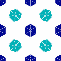 Blue Geometric figure Cube icon isolated seamless pattern on white background. Abstract shape. Geometric ornament. Vector