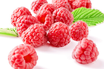 Delicious fresh ripe raspberries on white background