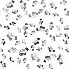 Black Bio green healthy food icon isolated seamless pattern on white background. Organic product. Healthy food sticker. Vector