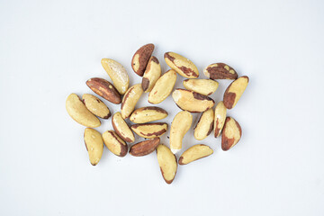Brazil nuts with a white photo background taken top view