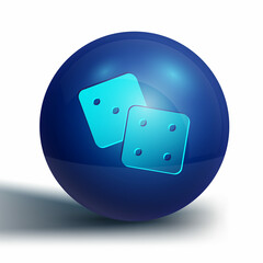 Blue Game dice icon isolated on white background. Casino gambling. Blue circle button. Vector