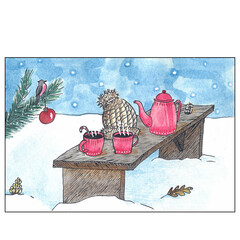 Red cups winter holidays card