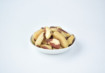 Brazil nuts with a white photo background taken top view