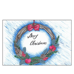 Merry Christmas card wreath decor