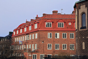 Ostermalm district, residential cobblestone house. Stockholm, Sweden