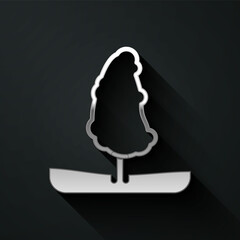 Obraz na płótnie Canvas Silver Tree icon isolated on black background. Forest symbol. Long shadow style. Vector