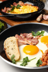 Concept of tasty breakfast, close up and selective focus