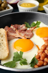 Concept of tasty breakfast, close up and selective focus