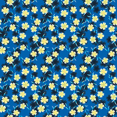 Japanese Cute Yellow Flower Vector Seamless Pattern
