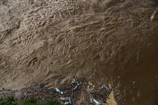 Garbage in polluted dirty river