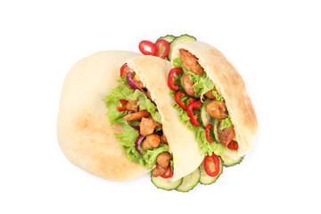 Pita with chicken isolated on white background