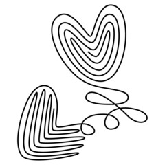 Single line art flowing to create double hearts on an isolated white background