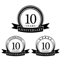 10 years anniversary logo collections. Set of 10th Anniversary logotype template. Vector and illustration.