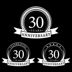 30 years anniversary logo collections. Set of 30th Anniversary logotype template. Vector and illustration.