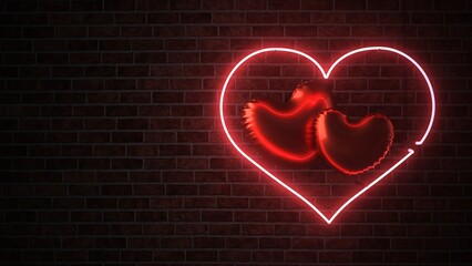 Heart Balloons Neon Sign Brick Wall