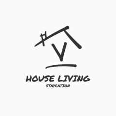 letter V minimalist doodle house vector logo design