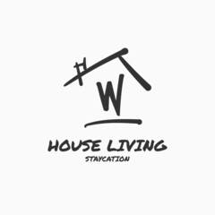 letter W minimalist doodle house vector logo design