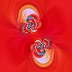 colourful patterns and cylone style design in red and dark and light blue