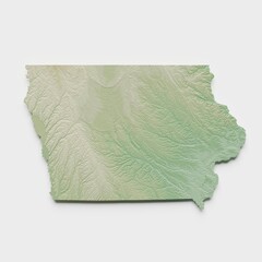 Iowa Topographic Relief Map  - 3D Render