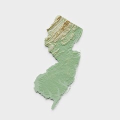 New Jersey Topographic Relief Map  - 3D Render