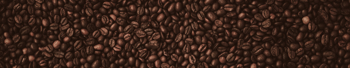Dark roasted coffee beans background, Arabica, banner