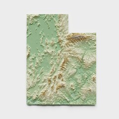 Utah Topographic Relief Map  - 3D Render