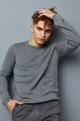 Fototapeta premium stylish guy posing stylish clothes model isolated background
