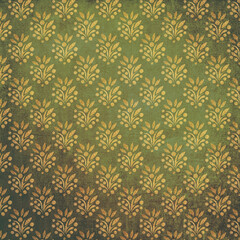 Grunge green background with ornaments and scuffs. Illustration for scrapbooking, packaging, invitation, postcard.