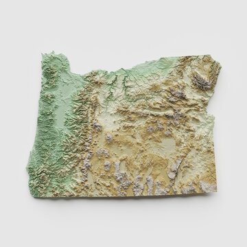 Oregon Topographic Relief Map  - 3D Render