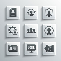 Set Speech bubble with job, Head hunting, Create account screen, Users group, Resume, and protection icon. Vector