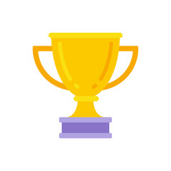 Golden metallic award cup with handles on pedestal for champion achievement celebration vector flat