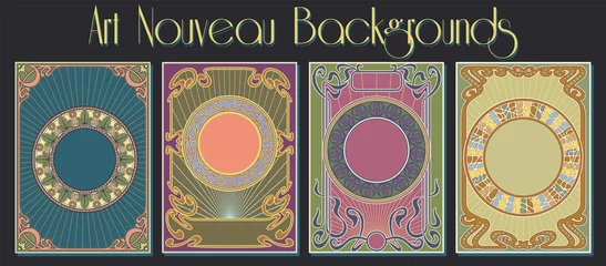Deurstickers 1900s Art Nouveau Style Backgrounds, Frames, Template set for Retro Posters, Covers, Invitations © koyash07