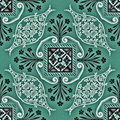 Green White Seamless Repeating Vintage Pattern Tile