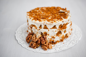 Homemade cake with honey and walnuts