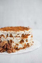 Homemade cake with honey and walnuts