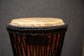 Middle eastern drum in a grey music recording studio