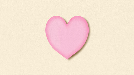 クリーム色の画用紙の真ん中にピンクのハート（ワイド）