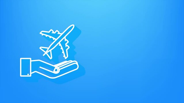 Airplane hand icon, great design for any purposes. Hand drawn paper airplane. Continuous line drawing. Shadow icon. Motion Graphics.